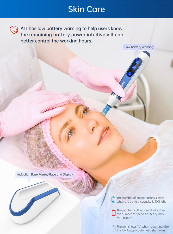 Dr. Pen A11 Ultima PRO Microneedling Pen has low battery warning to help user know the remaining battery power  